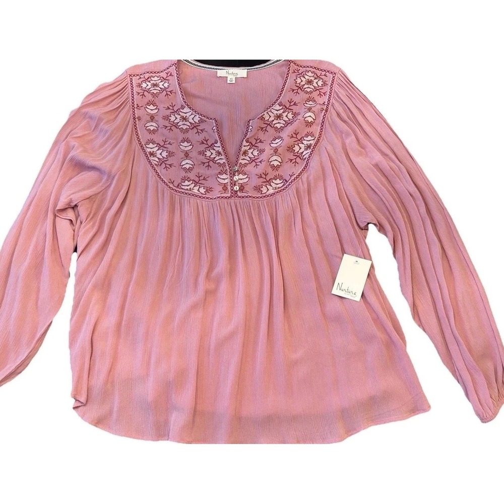 Boho babydoll peasant tunic Top Plus Sz 3X Dusty Rose Embroidered Comfy Rayon
